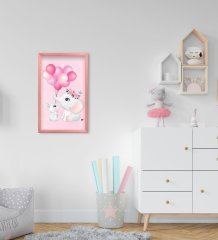 BK Home Sevimli Fil Tasarımlı Dekoratif Pembe Ahşap Çerçeveli Çocuk Odası Tablo-8