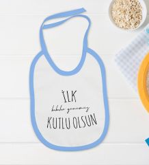 BK Kids İlk Babalar Günü Tasarımlı Mavi Bebek Body Zıbın ve Mama Önlüğü Hediye Seti-4