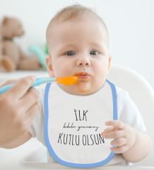 BK Kids İlk Babalar Günü Tasarımlı Mavi Bebek Body Zıbın ve Mama Önlüğü Hediye Seti-4