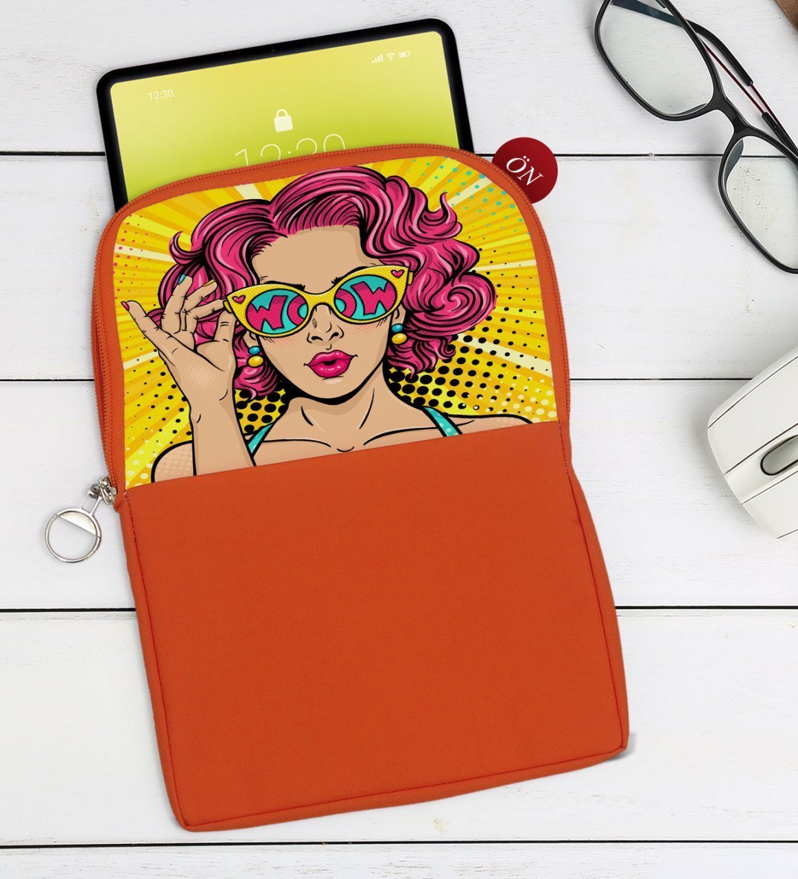 BK Gift Pop Art Tasarımlı Taşınabilir Koruyucu Tablet Kılıfı & Organizer Çanta - Turuncu-7