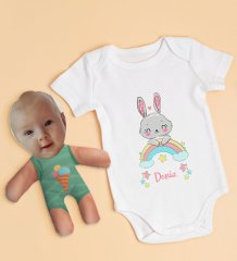 BK Kids Kişiye Özel Fotoğraflı Bebek Yastık ve Bebek Body Zıbın Hediye Seti - Model 15