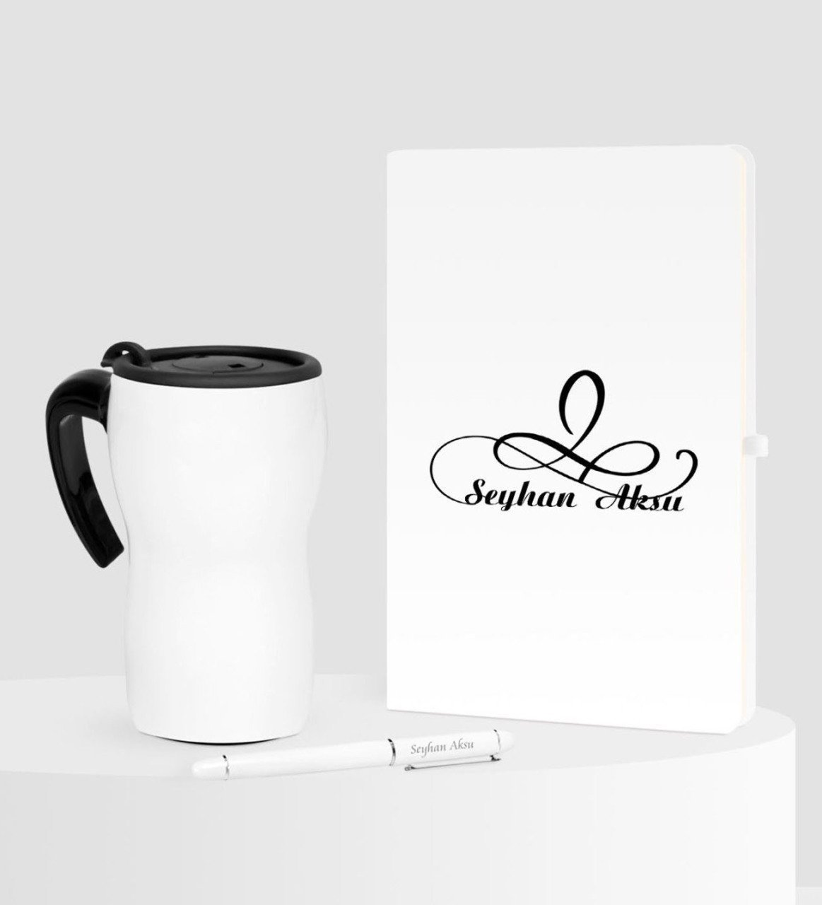 Kişiye Özel İsimli Beyaz Defter Kalem Termos Mug Seti - 4