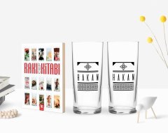 Kişiye Özel Renkli Baskılı İsimli İkili Rakı Bardağı ve Rakı Cep Kitabı Hediye Seti-21