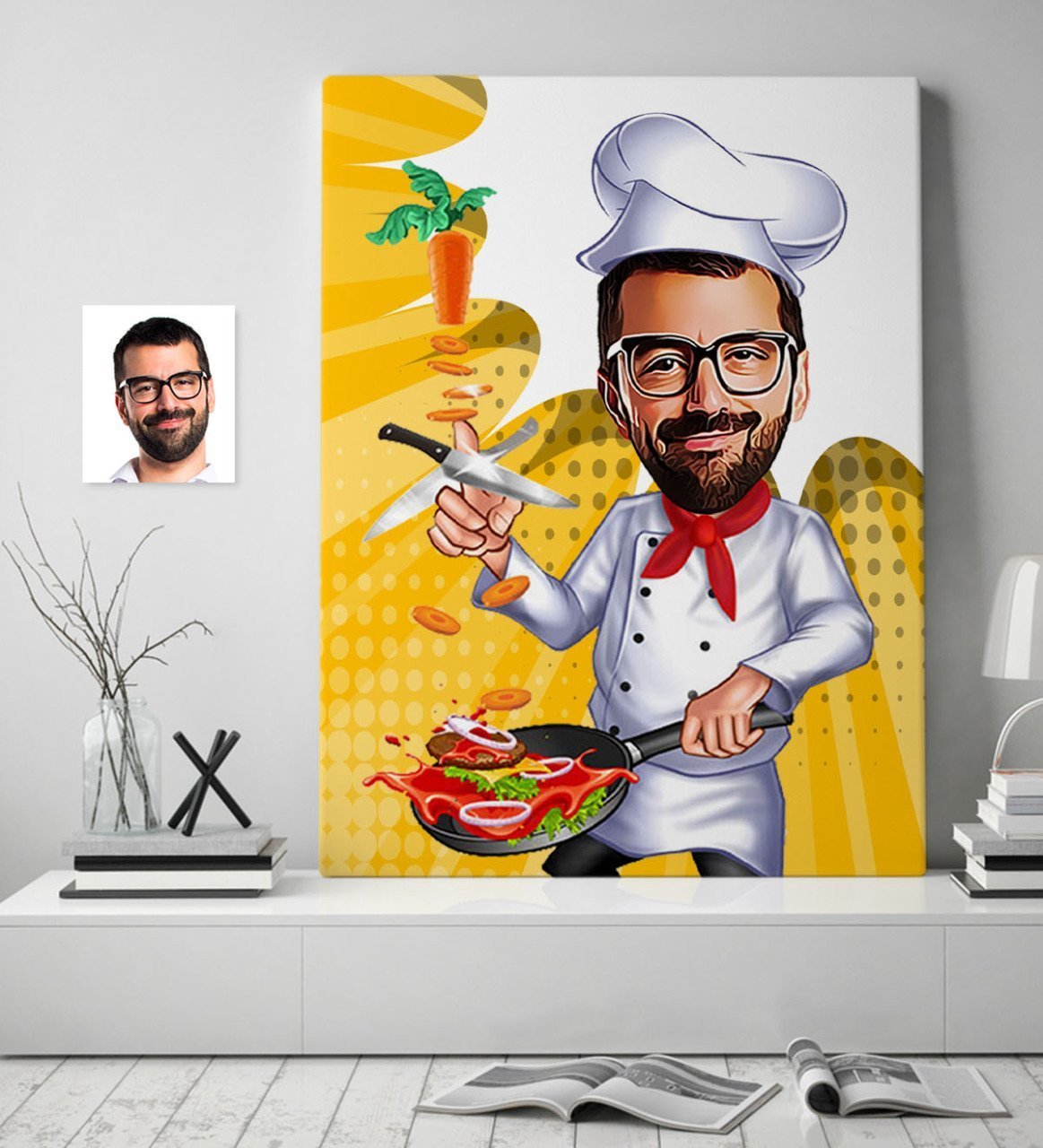 Kişiye Özel Bay Master Chef Karikatür Kanvas Tablo (70 x 100 cm.) 1