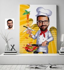 Kişiye Özel Bay Master Chef Karikatür Kanvas Tablo (70 x 100 cm.) 1
