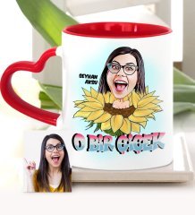Kişiye Özel Kadınlar Günü Temalı Karikatür Kırmızı Kalpli Kupa Bardak - 1