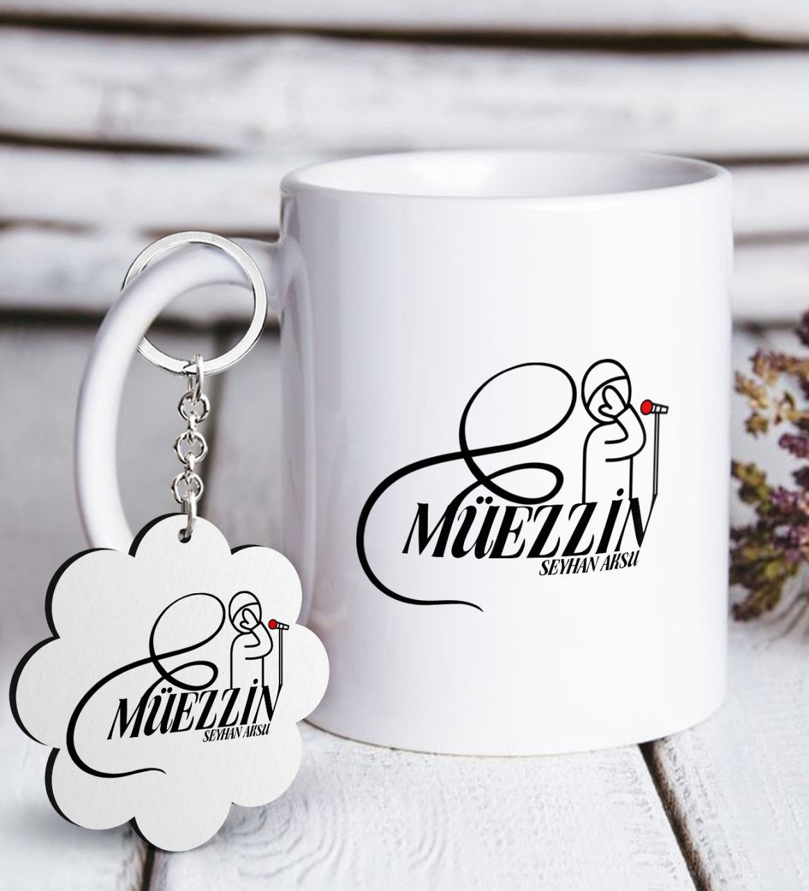 Kişiye Özel Mesleki Müezzin Beyaz Kupa ve Anahtarlık Hediye Seti-1