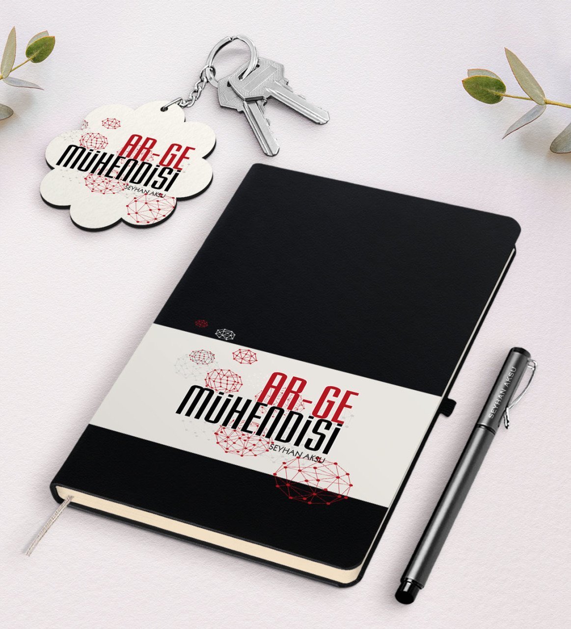 Kişiye Özel Ar-Ge Mühendisi Siyah Defter Kalem Ve Anahtarlık Hediye Seti-1