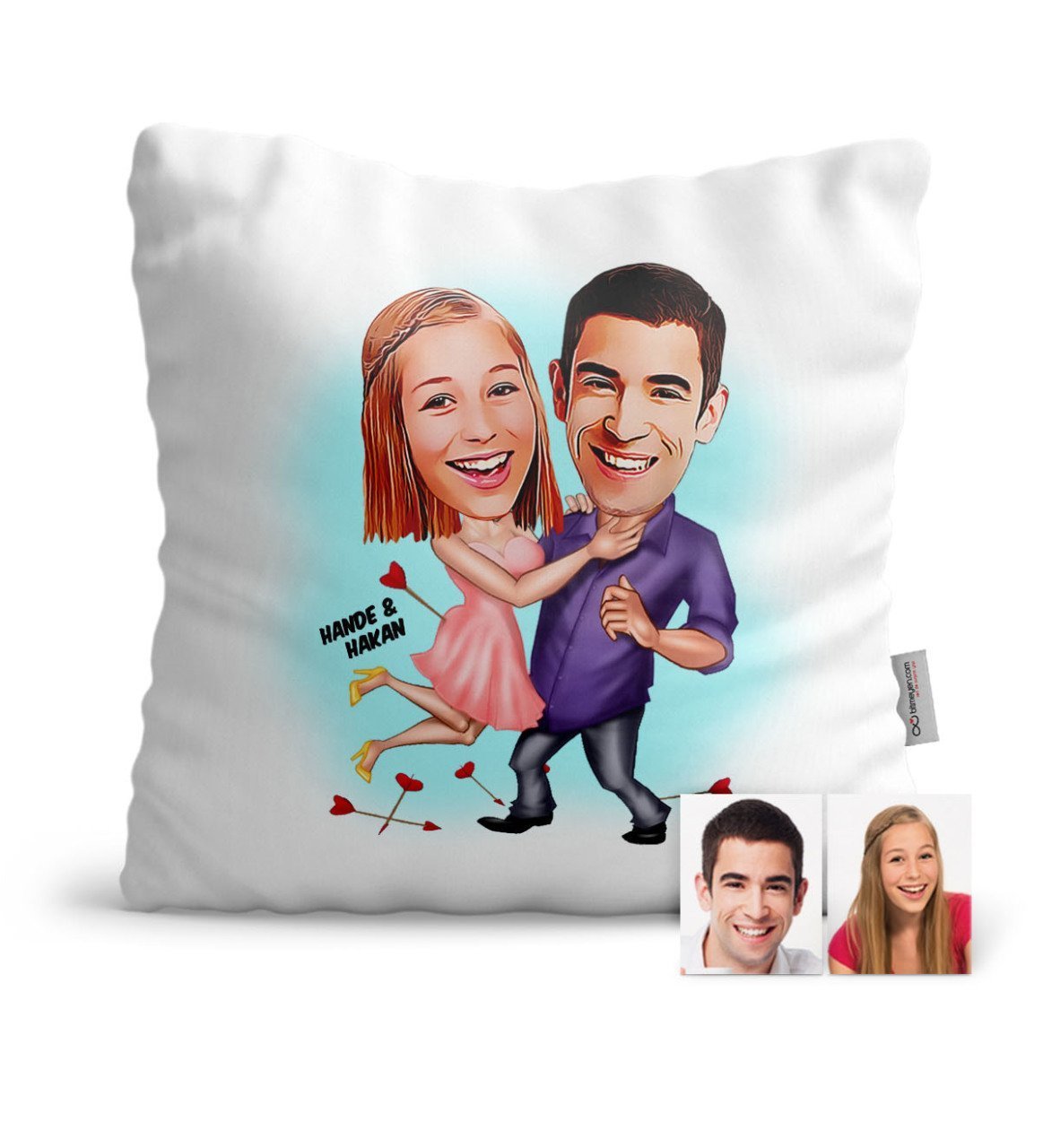 Kişiye Özel Sevgililer Karikatür Saten Yastık - 3