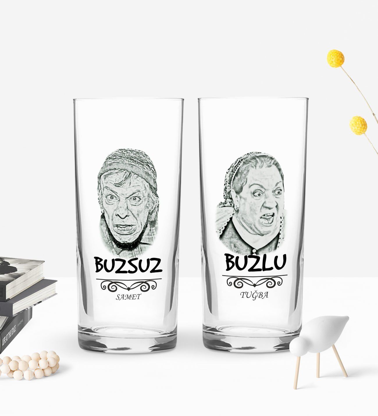 Bk Gift Kişiye Özel Renkli Baskılı Buzlu Buzsuz Tasarımlı İkili Rakı Bardağı Seti-1