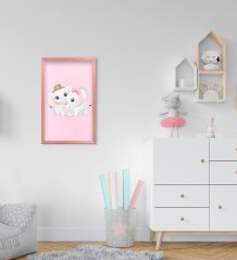 BK Home Sevimli Fil Tasarımlı Dekoratif Pembe Ahşap Çerçeveli Çocuk Odası Tablo-7