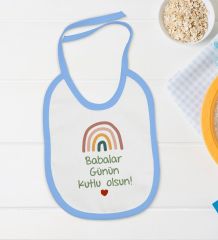 BK Kids Babalar Günün Kutlu Olsun Tasarımlı Mavi Bebek Body Zıbın ve Mama Önlüğü Hediye Seti-1