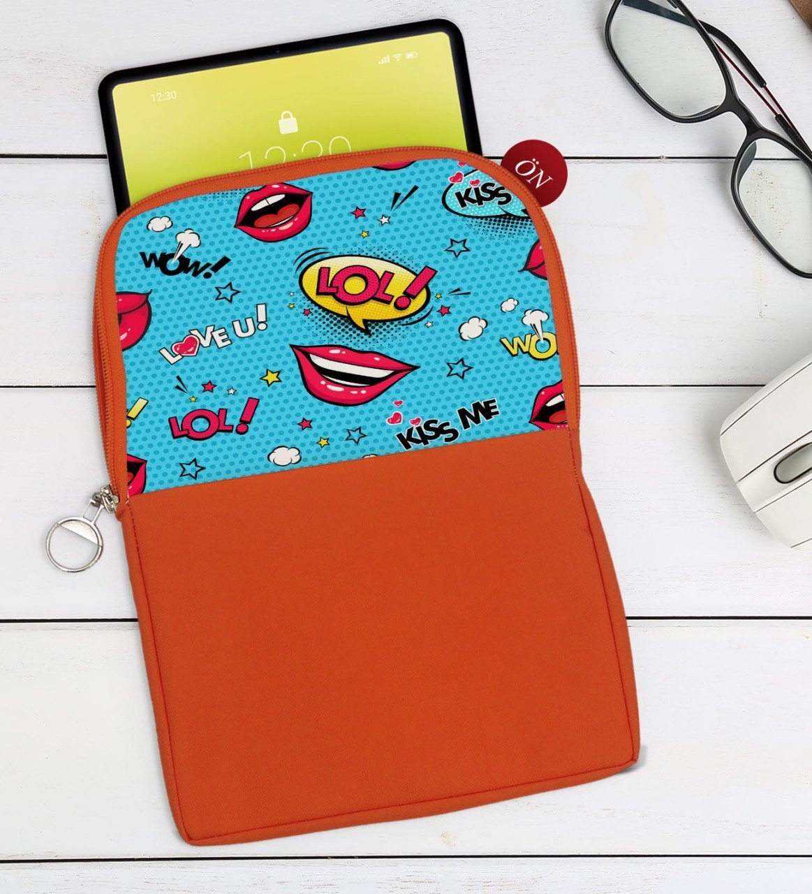 BK Gift Pop Art Tasarımlı Taşınabilir Koruyucu Tablet Kılıfı & Organizer Çanta - Turuncu-6