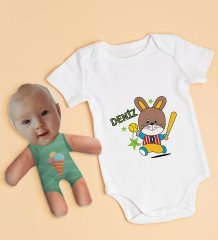 BK Kids Kişiye Özel Fotoğraflı Bebek Yastık ve Bebek Body Zıbın Hediye Seti - Model 14