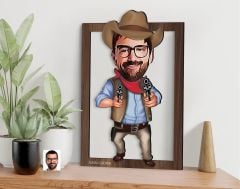 BK Gift Kişiye Özel Kovboy Karikatürlü 3D Ahşap Tablo-4, Sevgiliye Hediye, Arkadaşa Hediye, Doğum Günü Hediyesi