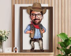 BK Gift Kişiye Özel Kovboy Karikatürlü 3D Ahşap Tablo-4, Sevgiliye Hediye, Arkadaşa Hediye, Doğum Günü Hediyesi