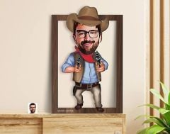 BK Gift Kişiye Özel Kovboy Karikatürlü 3D Ahşap Tablo-4, Sevgiliye Hediye, Arkadaşa Hediye, Doğum Günü Hediyesi