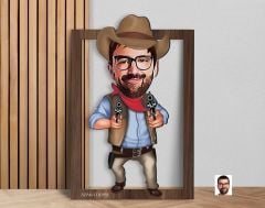 BK Gift Kişiye Özel Kovboy Karikatürlü 3D Ahşap Tablo-4, Sevgiliye Hediye, Arkadaşa Hediye, Doğum Günü Hediyesi