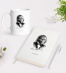 Kişiye Özel Atatürk Temalı Beyaz Defter Kalem Kupa Seti-14