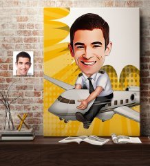 Kişiye Özel Bay Kaptan Pilot Karikatür Kanvas Tablo (70 x 100 cm.) 1