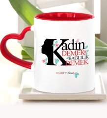 Kişiye Özel Kadınlar Günü Kırmızı Kalpli Kupa Bardak - 2