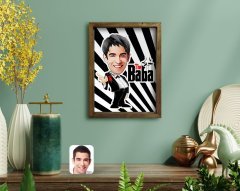 Kişiye Özel Godfather Baba Karikatürlü Doğal Masif Ahşap Çerçeveli Tablo 45x65cm-2