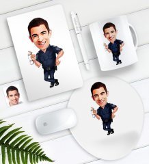 Kişiye Özel Bay Polis Karikatürlü Defter Kalem Kupa Mouse Pad Seti-2