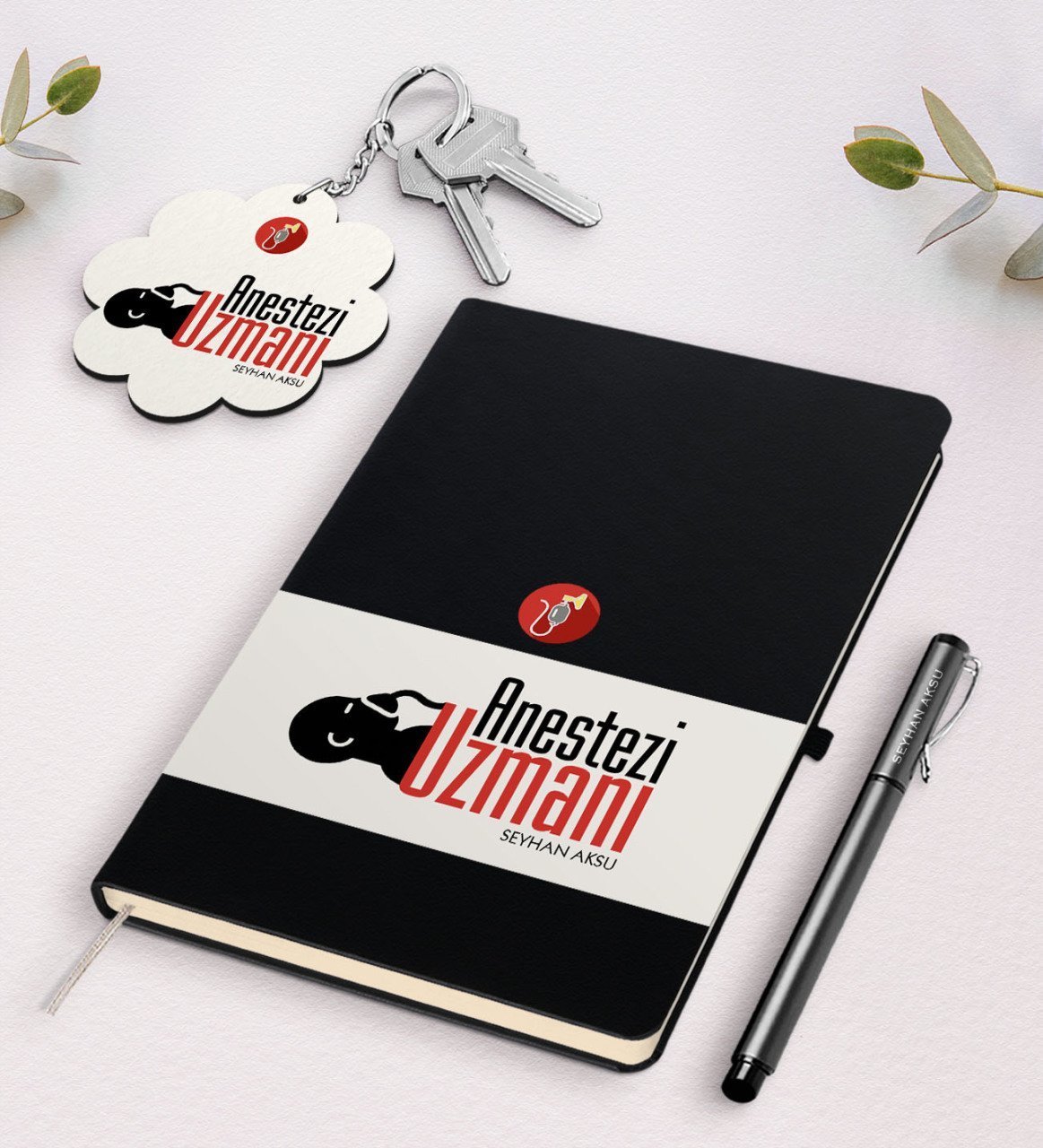 Kişiye Özel Anestezi Uzmanı Siyah Defter Kalem Ve Anahtarlık Hediye Seti