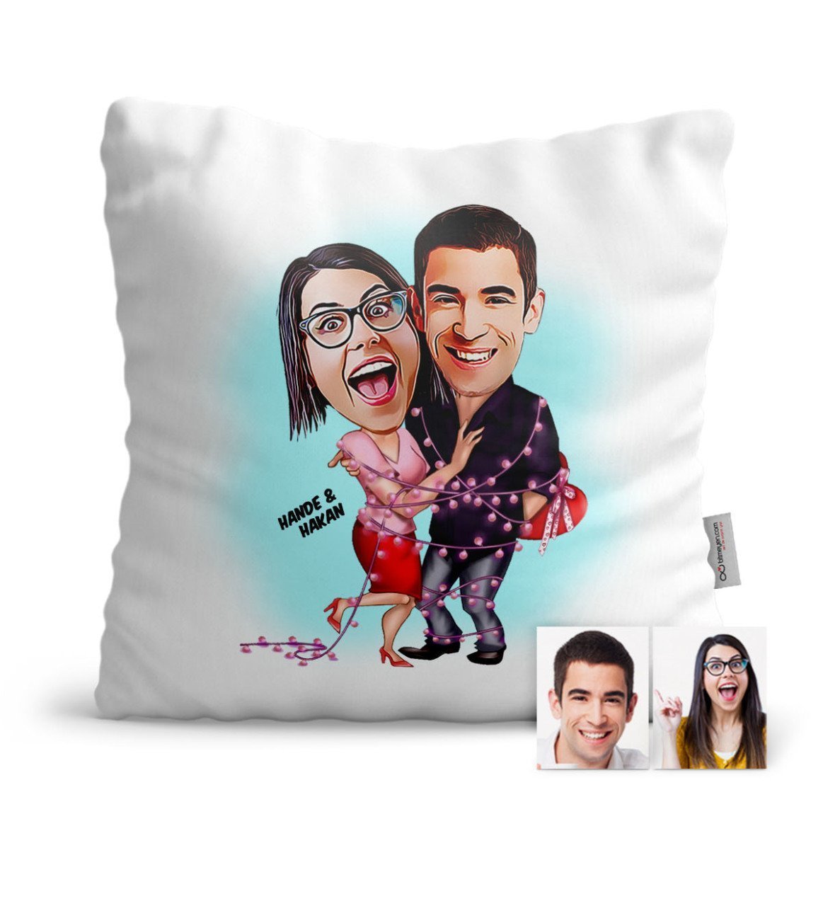 Kişiye Özel Sevgililer Karikatür Saten Yastık - 2