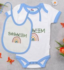 BK Kids Babacım Tasarımlı Mavi Bebek Body Zıbın ve Mama Önlüğü Hediye Seti-1