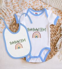 BK Kids Babacım Tasarımlı Mavi Bebek Body Zıbın ve Mama Önlüğü Hediye Seti-1