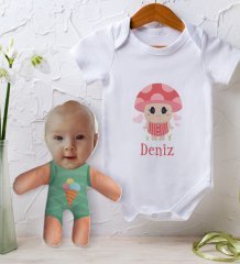 BK Kids Kişiye Özel Fotoğraflı Bebek Yastık ve Bebek Body Zıbın Hediye Seti - Model 13