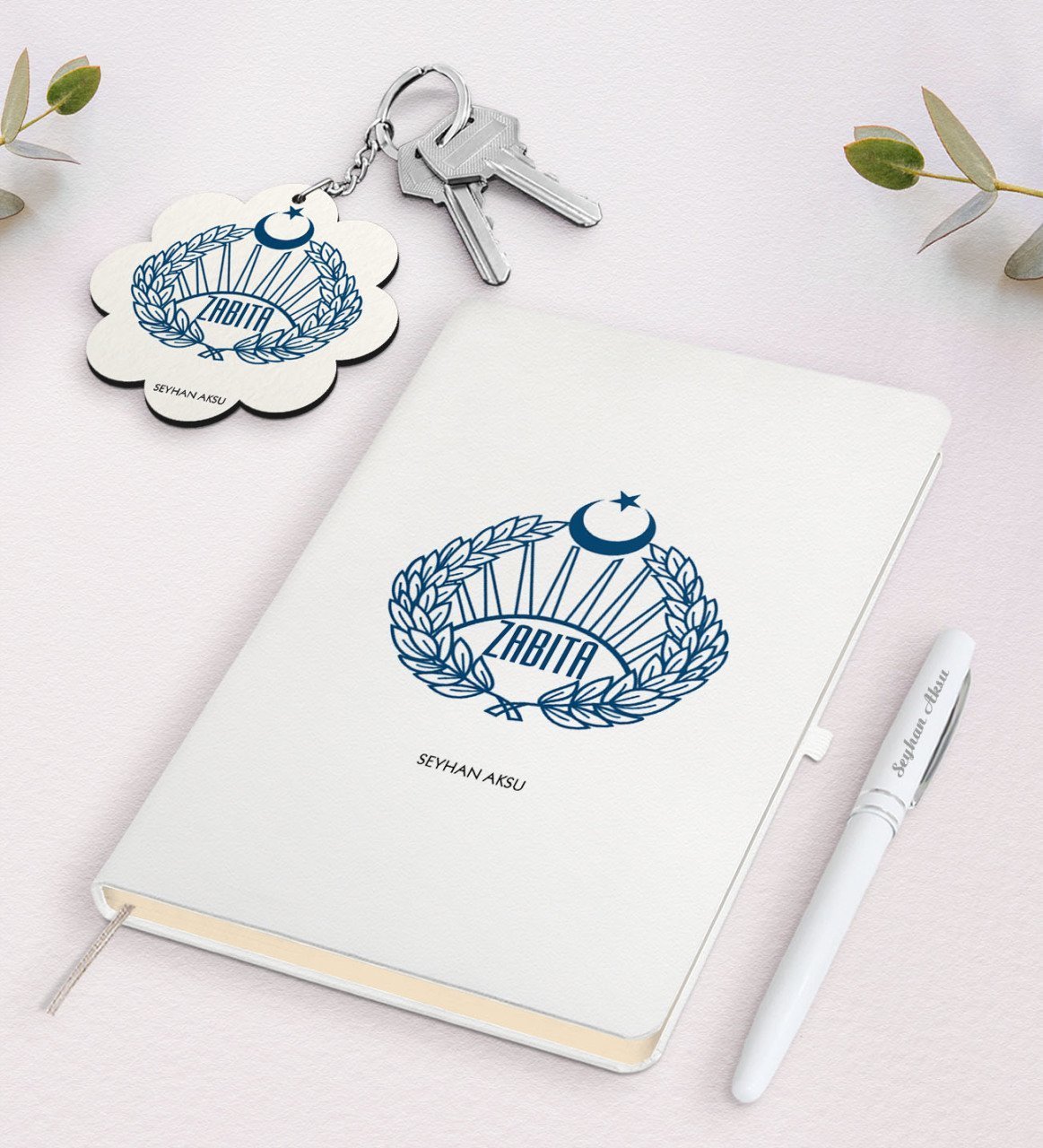 Kişiye Özel Zabıta Beyaz Defter Kalem Ve Anahtarlık Hediye Seti