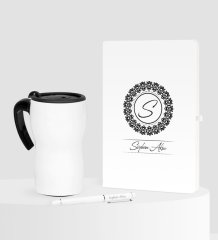 Kişiye Özel İsimli Beyaz Defter Kalem Termos Mug Seti - 2