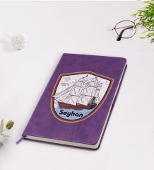 Kişiye Özel Gemi Tasarımlı Mor Termo Deri Defter Model 3