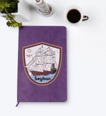 Kişiye Özel Gemi Tasarımlı Mor Termo Deri Defter Model 3