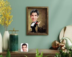 Kişiye Özel Godfather Baba Karikatürlü Doğal Masif Ahşap Çerçeveli Tablo 45x65cm-1