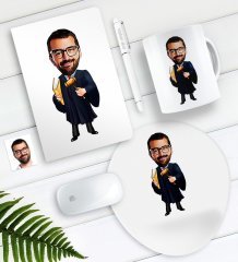Kişiye Özel Bay Hakim Karikatürlü Defter Kalem Kupa Mouse Pad Seti