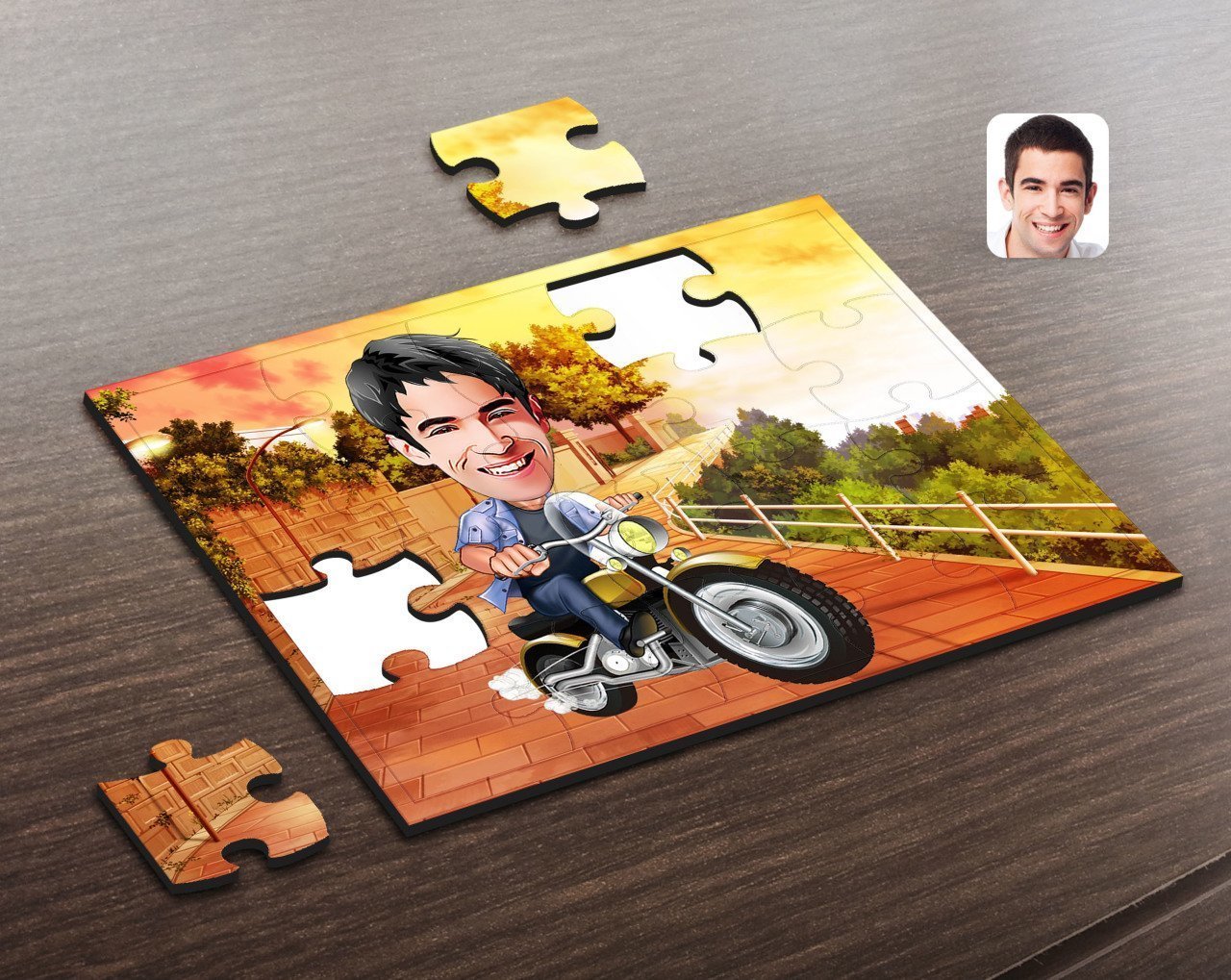 Kişiye Özel Erkek Motorcu Karikatürlü Ahşap Puzzle-1