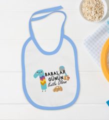 BK Kids İlk Babalar Günü Tasarımlı Mavi Bebek Body Zıbın ve Mama Önlüğü Hediye Seti-3