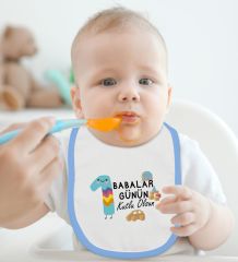 BK Kids İlk Babalar Günü Tasarımlı Mavi Bebek Body Zıbın ve Mama Önlüğü Hediye Seti-3