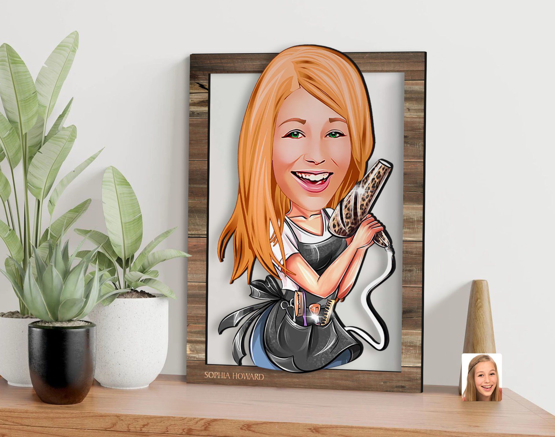 BK Gift Kişiye Özel Kadın Kuaför Karikatürlü 3D Ahşap Tablo, Sevgiliye Hediye, Arkadaşa Hediye, Yıl Dönümü Hediyesi, Doğum Günü Hediyesi-2