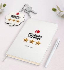 Kişiye Özel Yüzbaşı Beyaz Defter Kalem Ve Anahtarlık Hediye Seti