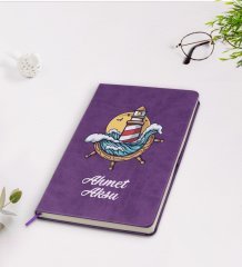 Kişiye Özel Dümen Tasarımlı Mor Termo Deri Defter Model 4