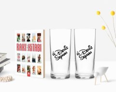 Kişiye Özel Renkli Baskılı İsimli İkili Rakı Bardağı ve Rakı Cep Kitabı Hediye Seti