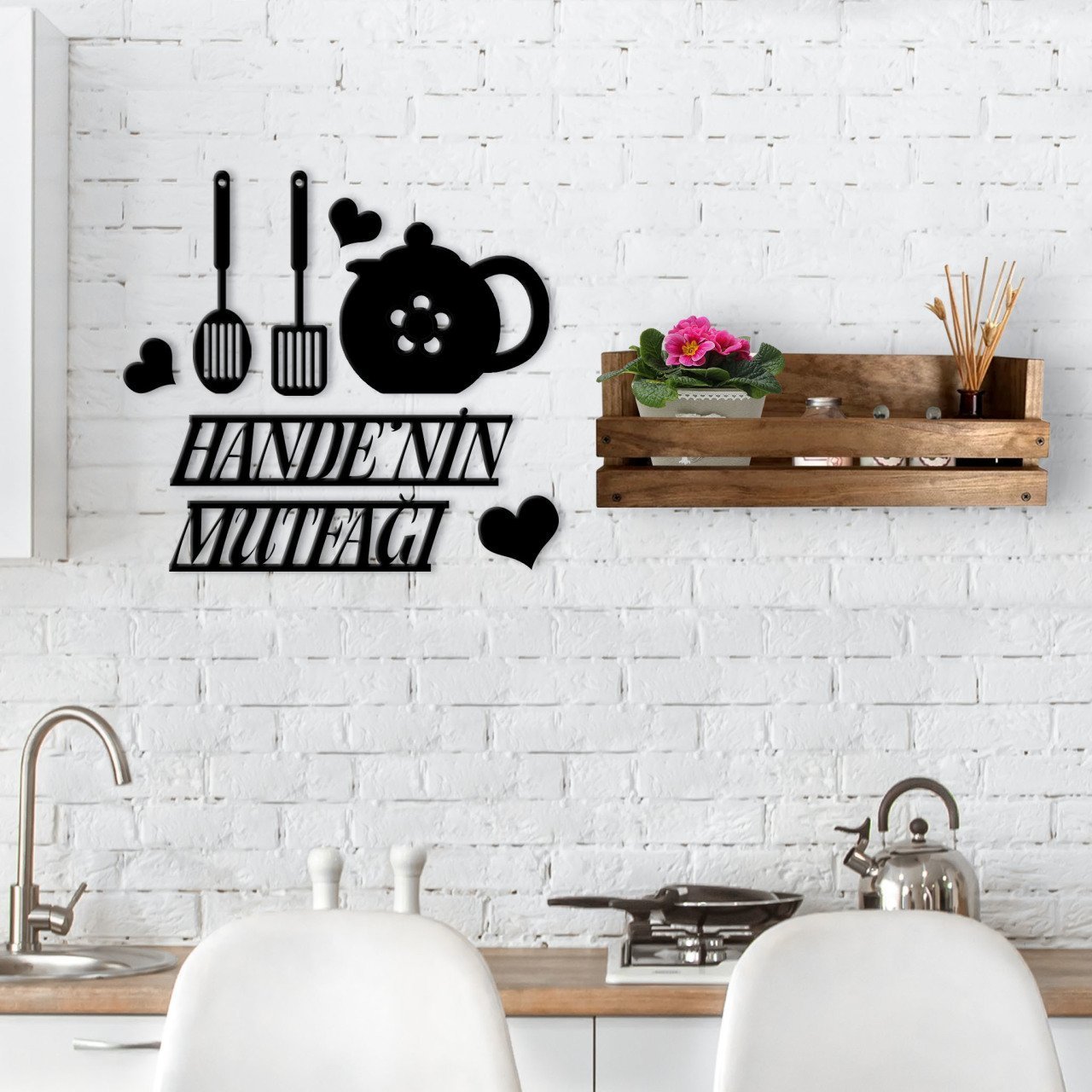 BK Home Dekoratif Doğal Ahşap Raf ve İsme Özel Mutfak Duvar Süsü-3