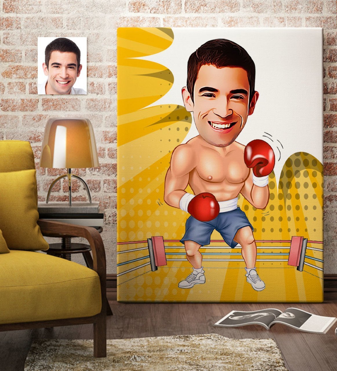 Kişiye Özel Bay Boksör Karikatür Kanvas Tablo (70 x 100 cm.) 1