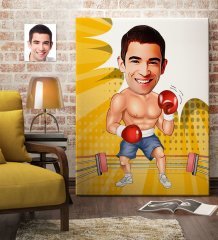 Kişiye Özel Bay Boksör Karikatür Kanvas Tablo (70 x 100 cm.) 1