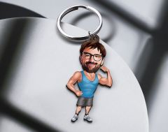 BK Gift Kişiye Özel Erkek Fitness Karikatürlü Ahşap Anahtarlık-1 Sevgiliye Hediye, Arkadaşa Hediye, Doğum Günü Hediyesi