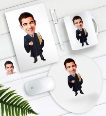 Kişiye Özel Bay Avukat Karikatürlü Defter Kalem Kupa Mouse Pad Seti-1